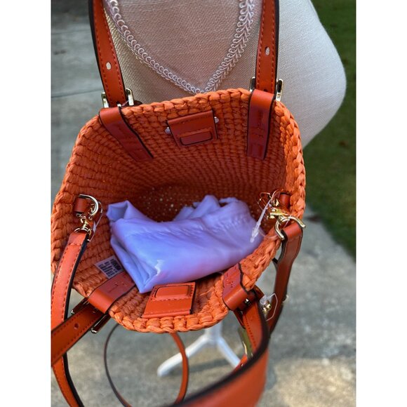 Michael Kors Quinn Extra Small North South Straw Tote Orange Punch 32S5GQNC0W - Picture 4 of 16